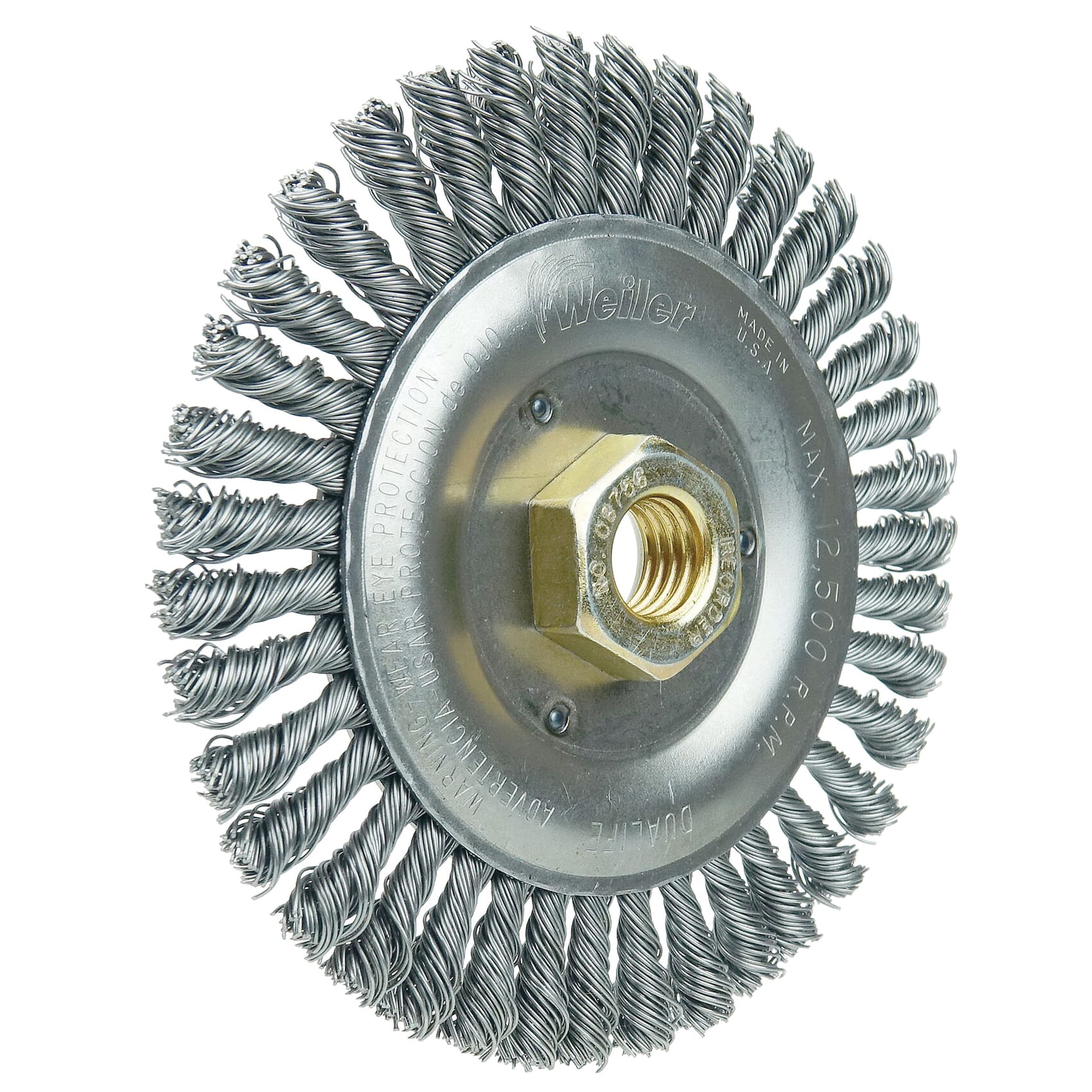 Roughneck® 08756 Narrow Face Root Pass Wheel Brush With Nut, 5 in Dia Brush, 3/16 in W Face, 0.02 in Dia Stringer Bead Knot Filament/Wire, 5/8-11 Arbor Hole